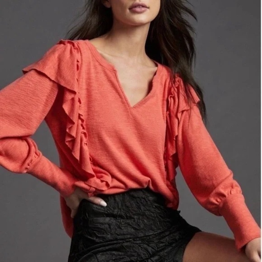 Pilcro Cozy Popover Ruffle Pullover Top, Size XS
